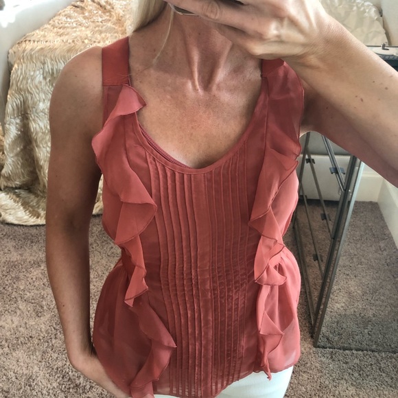 LC Laura Conrad Ruffle Top Coral Orange Small - Picture 3 of 6